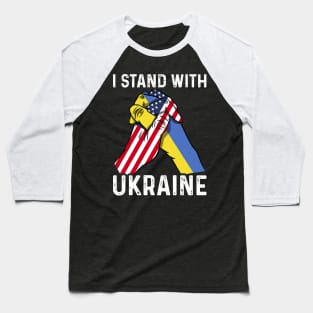 I Stand With Ukraine USA and Ukraine Flags Holding Hands Baseball T-Shirt